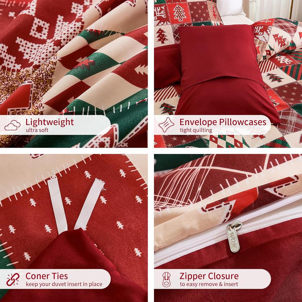 Christmas Duvet Cover Set Patchwork Plaid Bedding Set Red And Green Christmas Tree Printed Duvet Soft Duvet Comforter Covers