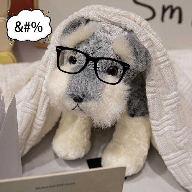 Simulated Cute Schnauzer Dog Plush Toy Doll Sleeping and Holding Puppy Doll Doll Children's Birthday Gift