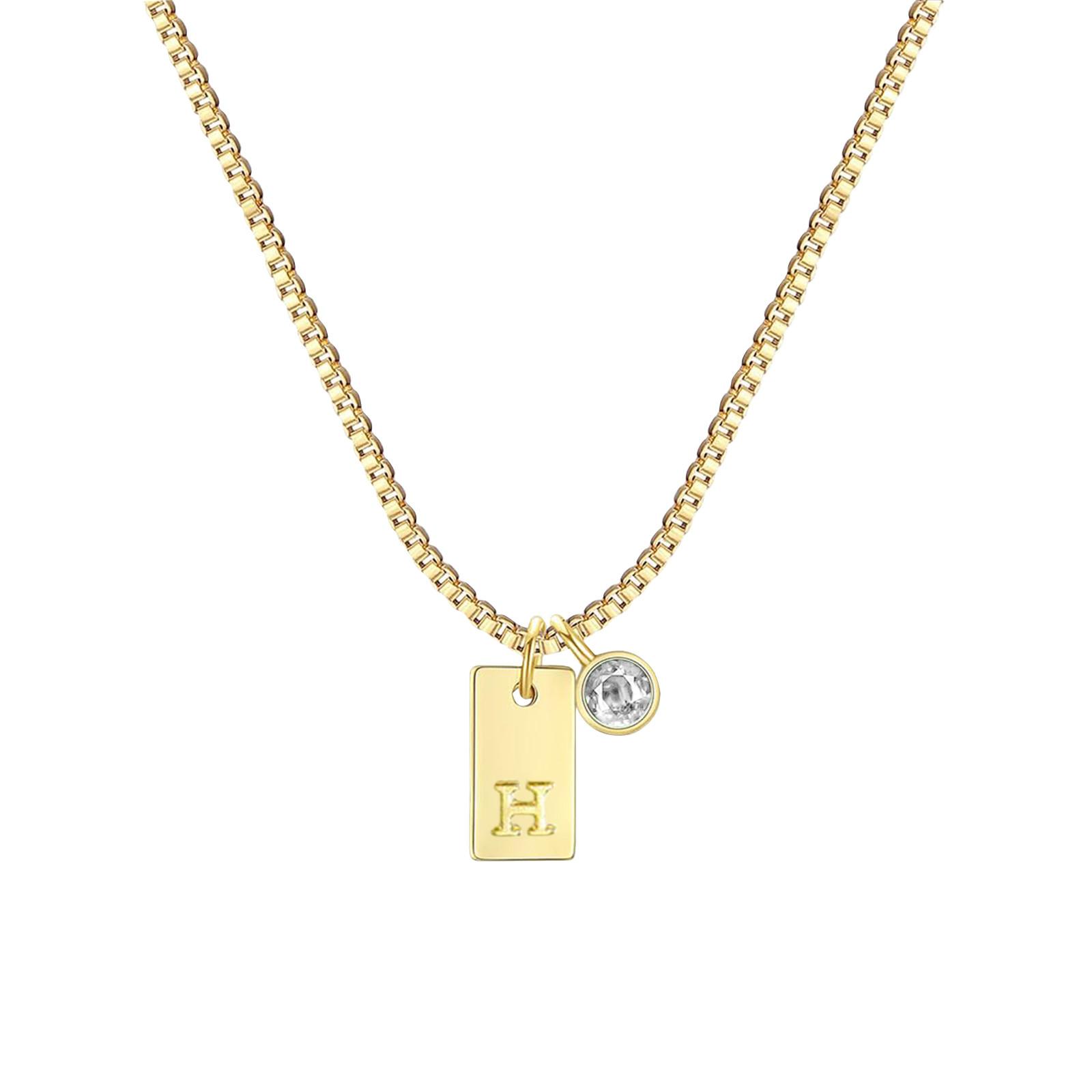 

Женское ожерелье, золотая цепочка-коробка, белый бриллиант, квадратное ожерелье с подвеской из нержавеющей стали в виде 26 букв, подарочная цепочка на ключицу, 1 шт. One Size