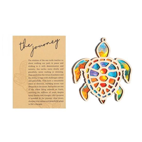 Owl Sun Catcher Natural Timber Hanging Ornament with Beaded Ribbon Card The Owl Wood Craft Wall Hanging Pendant