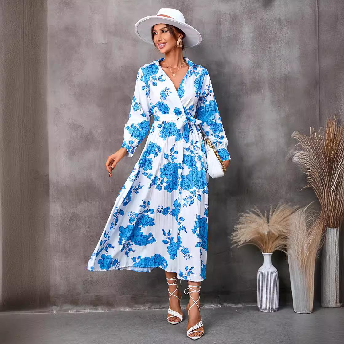 

Женское осеннее платье с длинными рукавами и принтом, средней и длинной длины L