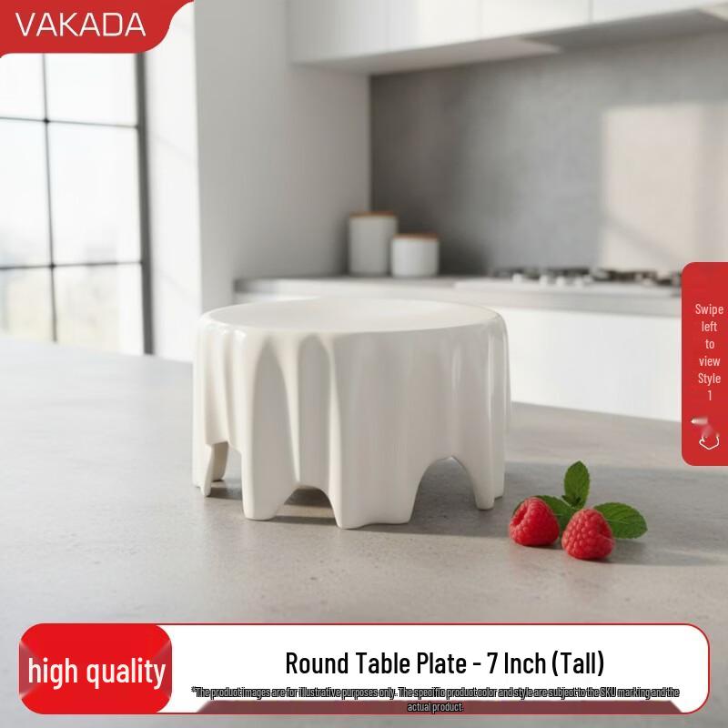 VAKADA Ceramic High-Footed Round Dining Plate