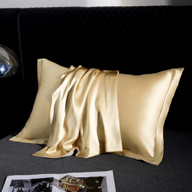 

100% Чехол на подушку из шелка тутового шелкопряда Одна сторона 6A 25 момми Шелковая наволочка Однотонная Защита волос и кожи Декоративный чехол с широким кантом 1PCx48x74cm золотой