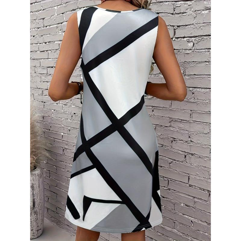 Large Size Women's Dress Fashion 3D Flower Print Vest Casual  Sleeveless Elastic Round Neck Summer Dresses