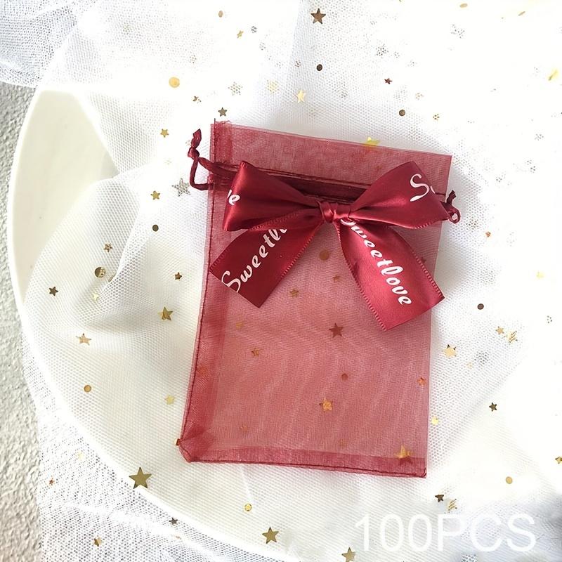 

100 шт. сумка из пряжи с бантом и конфетами, однотонная сумка из пряжи с жемчугом, подарочная сумка для ювелирных изделий, свадебная упаковка, сумка из пряжи для магазинов красный