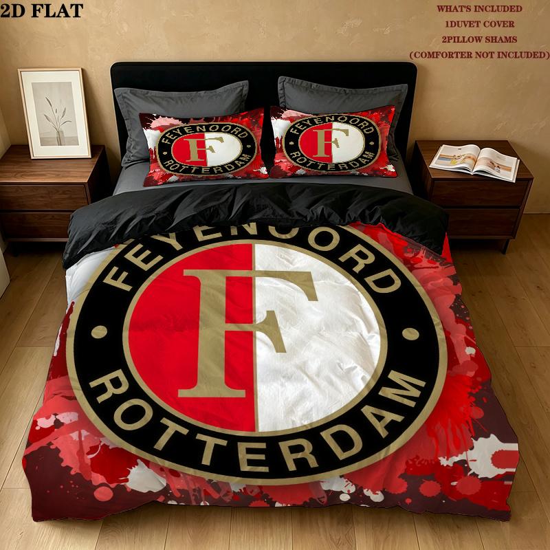 Feyenoord Rotterdam Pattern Bedding Home Decoration Birthday Gift ( 1 duvet cover + 2 pillowcase, without core),fan merchandise.