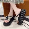 8.5CM Women Summer High Platform Sandals Glitter Slides Crystal Butterfly-knot Shoes Woman Pantofle Soft Beach Slides Zapatos