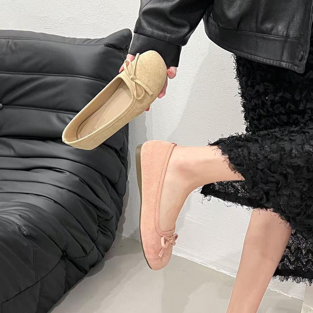 French Bow Light Mouth Single Shoes 2025 Flat Bottom Gentle Evening Shoes with Skirt Candy Color Round Head Ballet Shoes