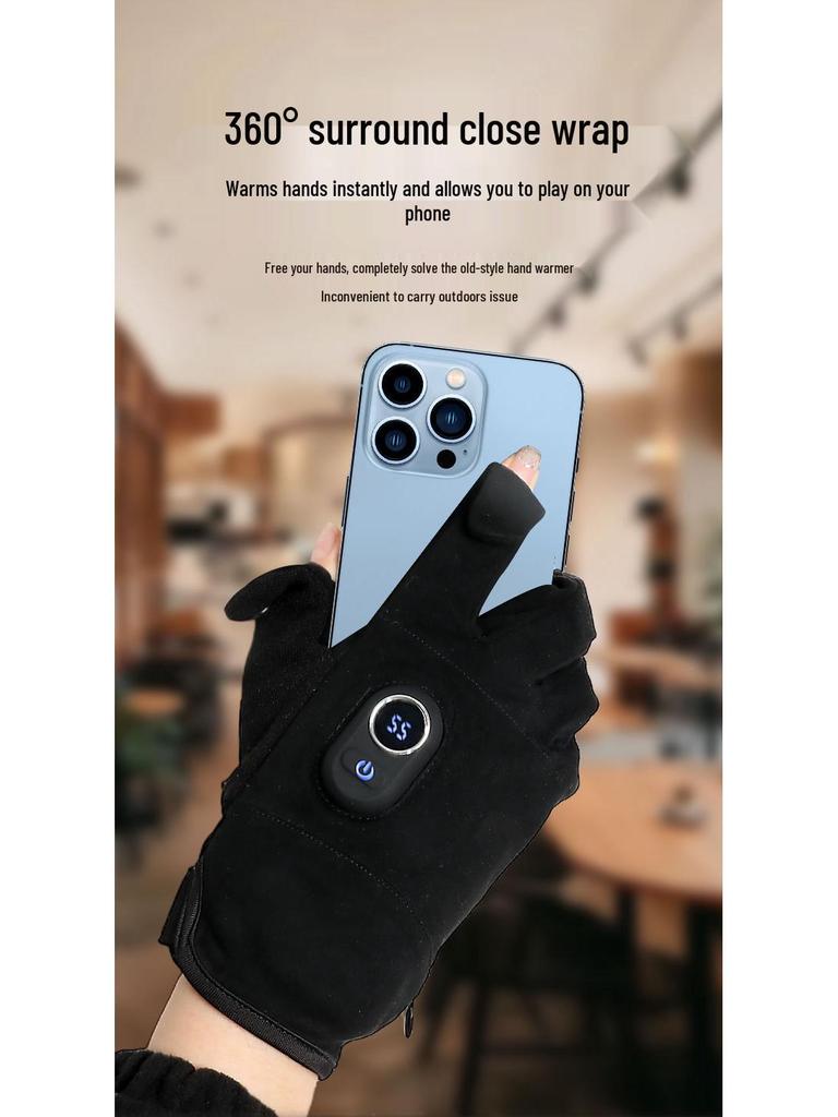 Rechargeable Ultra-Thin Fingerless Touchscreen Electric Heating Gloves for Winter Riding