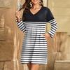 Women's Fashion Striped V-Neck Long Sleeve Dress