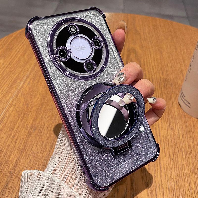 

Glitter Mirror Holder Soft Silicone Case for Honor Magic 8 7 Pro Honor 500 400 200 ProX9D X7D X8A X6 Pro Lens Protect Airbag Shockproof Cover huawei p30pro фіолетовий