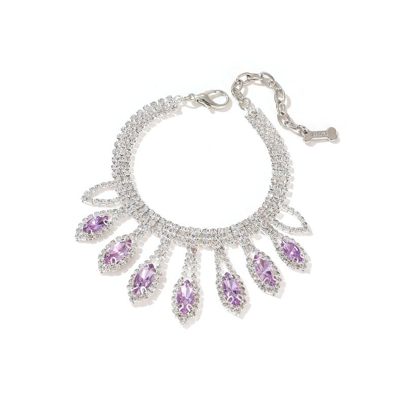 

Ошейник со стразами для домашних животных с украшениями в виде кошачьего глаза, регулируемое ожерелье для щенков, аксессуары для маленьких и средних собак йорков SS-neck 17-22cm фиолетовый