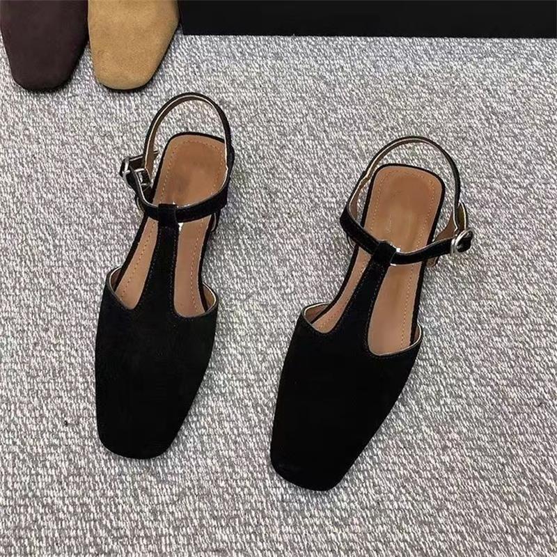 French bag head sandals women's 2025 new summer thick heel empty single shoes one-word buckle retro evening Roman shoes