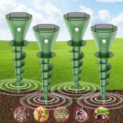 Mole Repellent Solar Powered, 2024 Upgrade IPX7 Waterproof Gopher Vole Repellent for Lawn Garden Yard, Repellent Rat, Squirrel, Skunk, Mole, 4 Pack