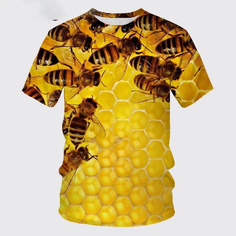 Summer New Casual Bee Pattern Men's Printed T-shirt Street Pop Hip Hop Personalized Round Neck Comfortable Short Sleeve