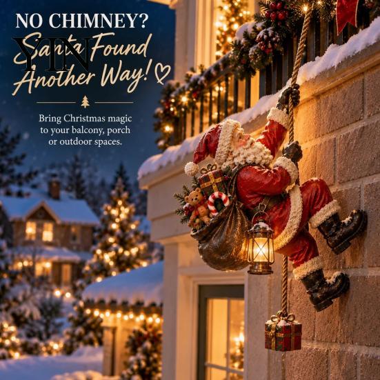 Creative Christmas Gift for Friends Climbing Santa Statue with LED Lantern, Wall Mounted Ornament, Outdoor Holiday Door Decorations Lighted