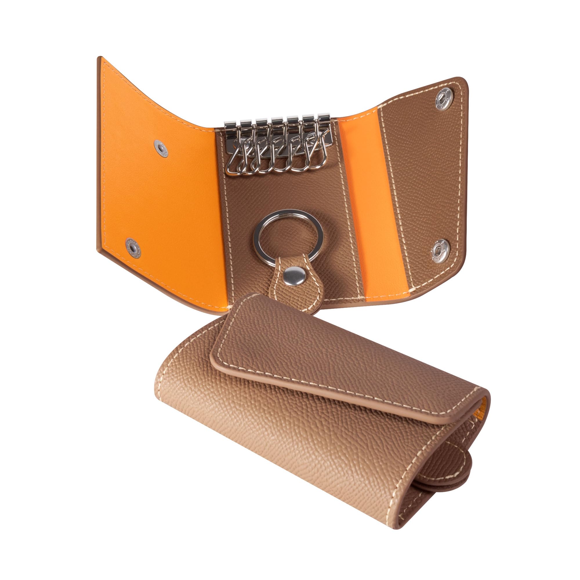 

COGURE Key Case Genuine Leather European Embossed Leather Large Capacity 6 Key Hooks Card Storage Unisex Gift Box Included Caramel [COGURE]