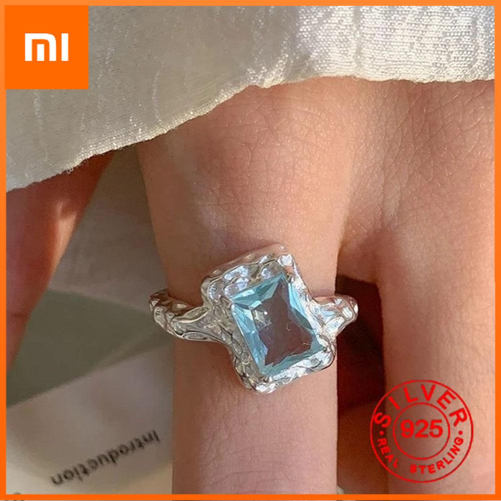Xiaomi BF CLUB Silver Color Blue Stone Rings For Women Counple Wedding Engagement Silver Women's Vintage Ring Fine Jewelry