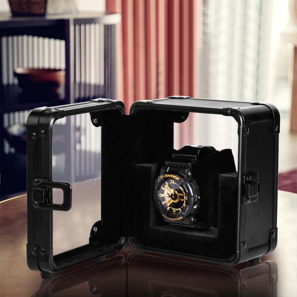 Baskiss Luxury Watch Watch Storage Collection Watch Display Aluminum Black Case, Box, Case, Box, & Acrylic, [Used]