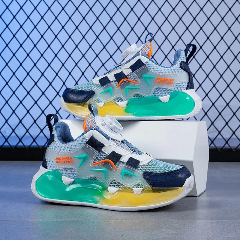 Boys and Girls Summer Single Net Rotary Buckle Glow-in-the-dark Sneakers Breathable Walking Shoes 2313