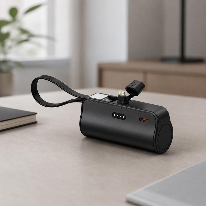 5000mAh Portable Charger Capsule Design Pocket Power Bank Built in Cable Compact Mini Emergency Backup Phone Charger