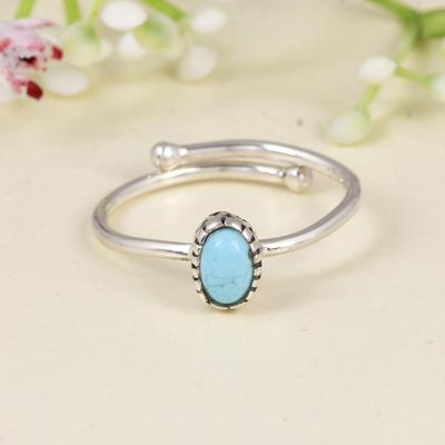Arizona Turquoise Adjustable Ring 925 Sterling Silver, Oval Turquoise Ring, Minimalist Open Ring, Dainty Turquoise Jewelry Gift for Women.