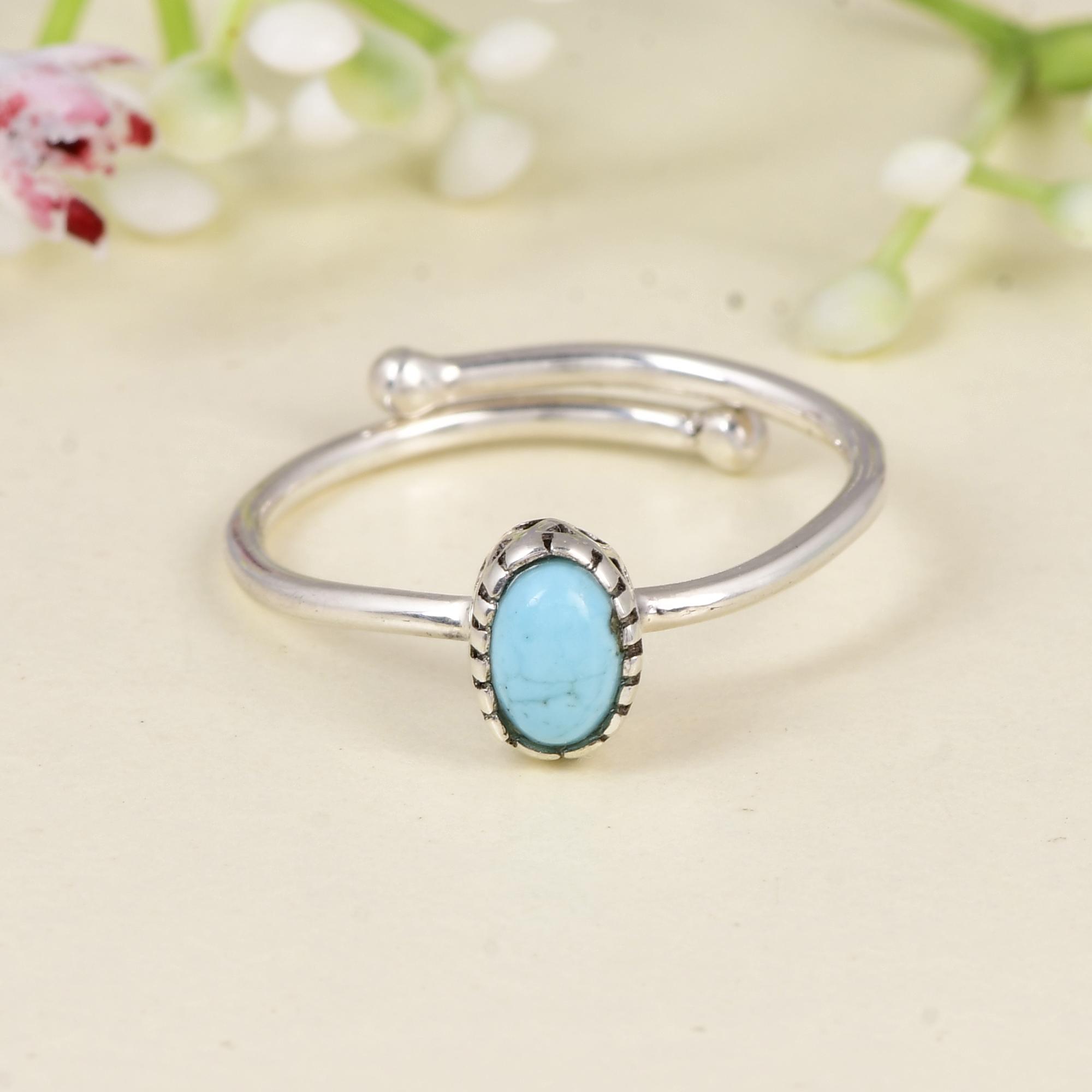 Arizona Turquoise Adjustable Ring 925 Sterling Silver, Oval Turquoise Ring, Minimalist Open Ring, Dainty Turquoise Jewelry Gift for Women. 5