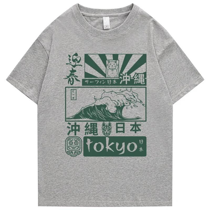 2025 Herren Japanisch Retro Tokio Wellenmuster bedruckt 100% reine Baumwolle Hip-Hop Kurzarm-T-Shirt Street Painting Kleidung