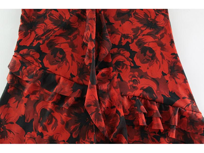 2025 Sommer Damen Sexy Print Spitze Sling Unregelmäßiges Slim Fit Schleppenkleid