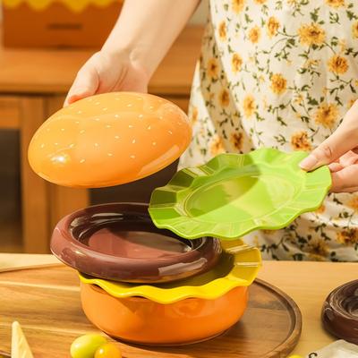 Sada talířů a misek ve tvaru hamburgeru Keramické kreativní nádobí