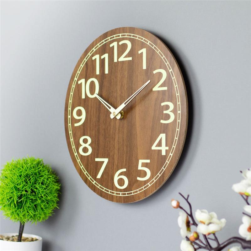 Wooden Glow In The Dark Clock, 12 Inch Silent Non-Ticking, Energy-Absorbing Luminous Wall Clock For Bedroom Living Room-A87Q
