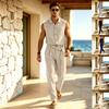 Heren Europese Zomer Linnen Overhemd en Broek Set met Diagonale Riem