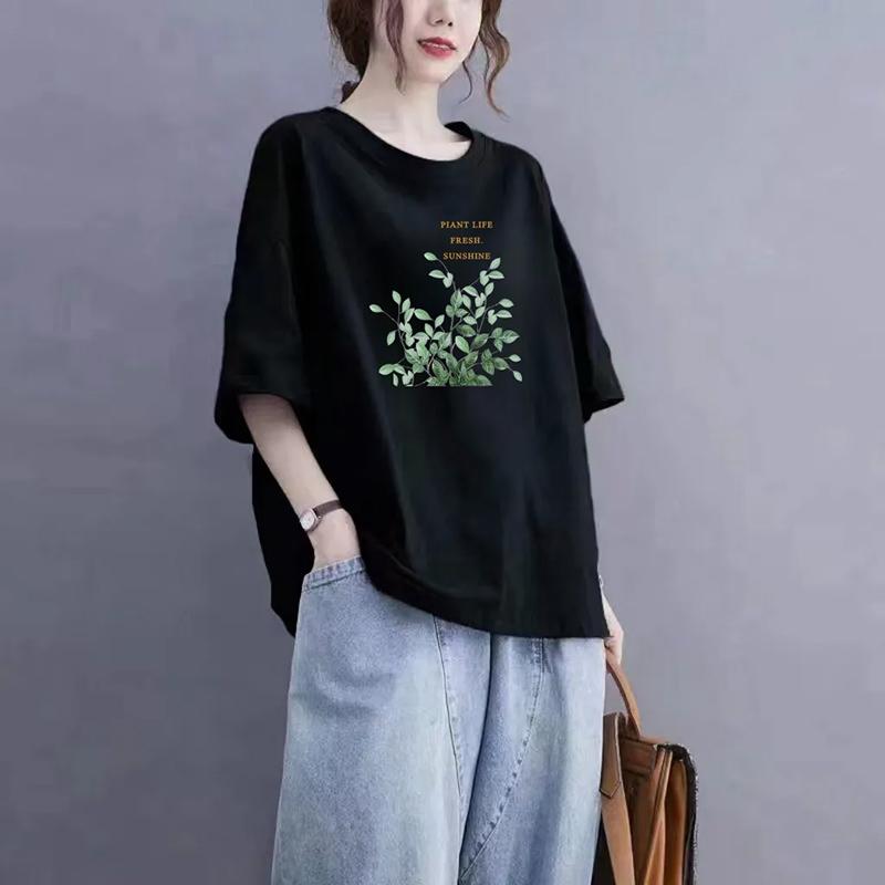 Women T-shirt for Summer Large Size Cotton Shirt Soft Loose Printed Casual Comfortable Pullover T-shirt Top
