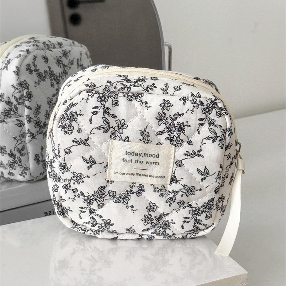 

French-Style Floral Pouch | Black & White Print, Large Capacity Toiletry Bag, Student Portable