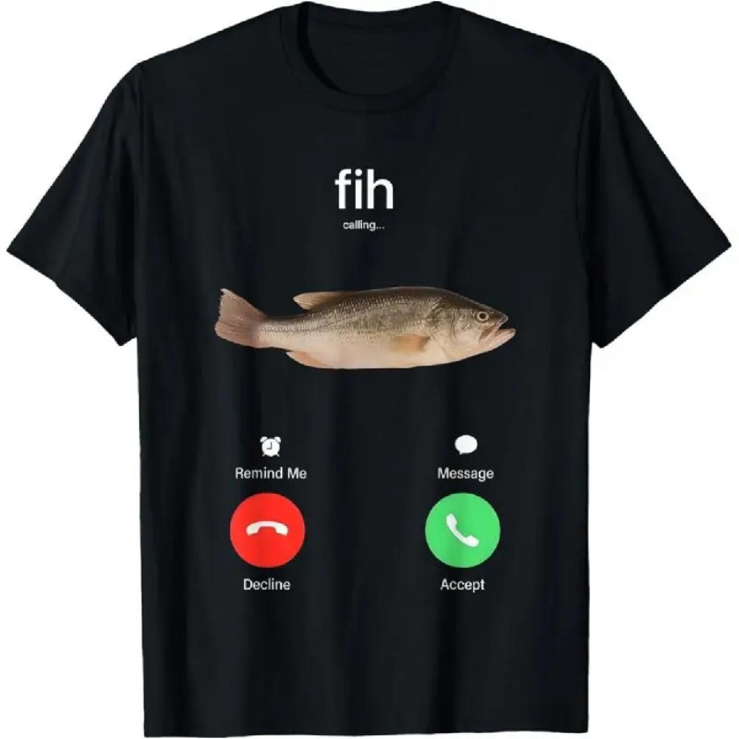 

Fih Звонок Напомнить Мне Сообщение Отклонить Принять Телефонный Звонок Рыба Футболка для Мужчин Мягкий Натуральный Хлопок Топ Уличная Одежда S чёрный
