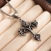 Men's Retro Stainless Steel Cross Necklace with Scroll Pattern and Distressed Long Box Chain