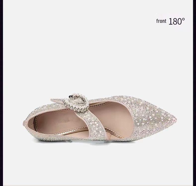 2025 Women's Chunky Heel Pointed Toe High Heels with Pearl Rhinestone Buckle