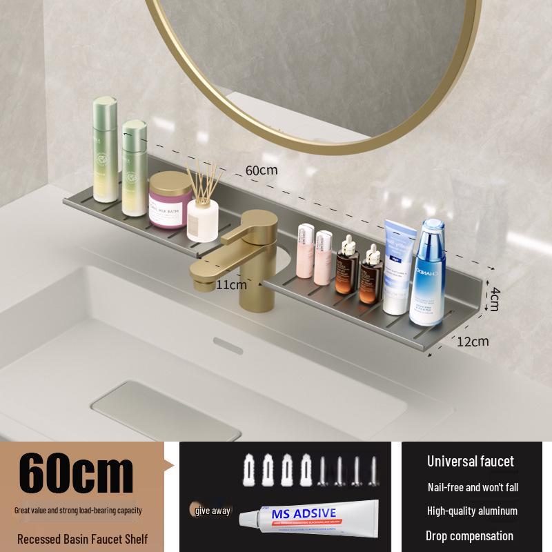 Wall-Mounted No-Drill Bathroom Vanity Shelf with Space for Faucet and Mirror