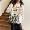 Plaid Pattern Bow Double Shoulder Bag Star Print Mint Green Small Backpack  Travel