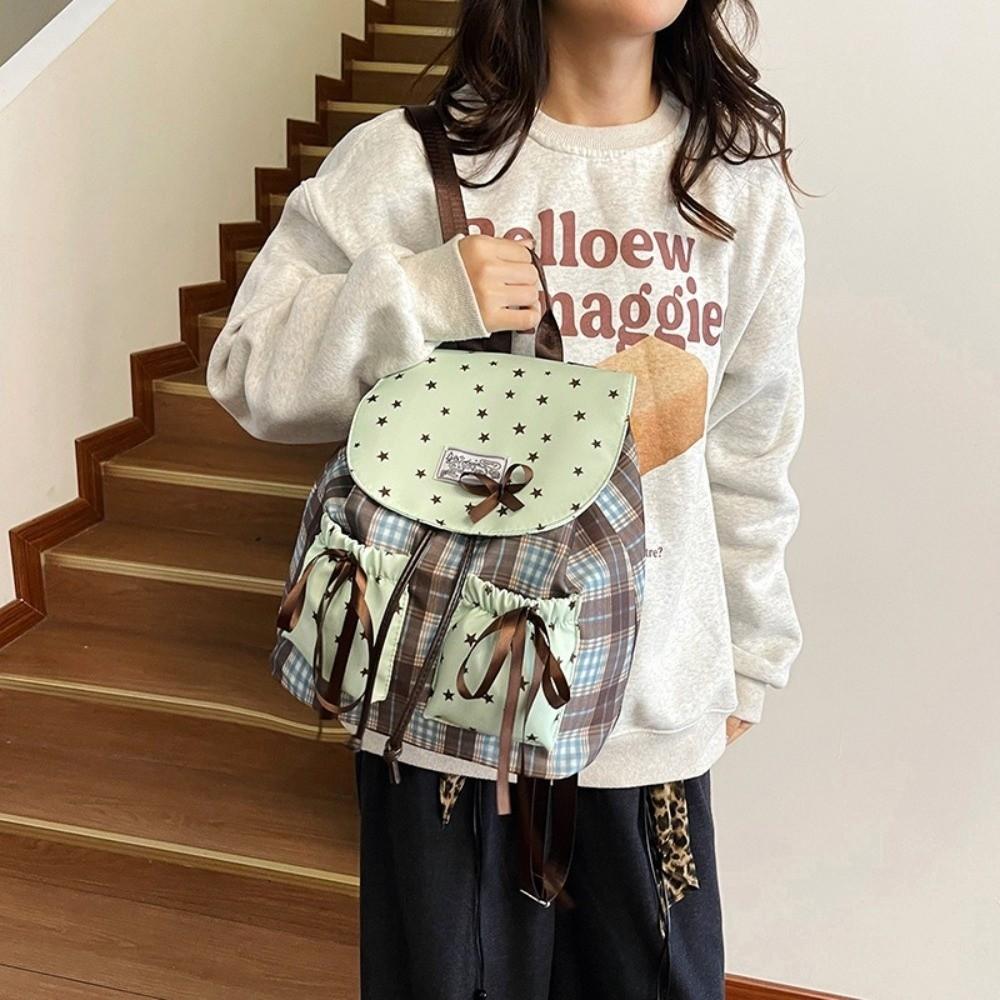 Sternenprint Schleife Doppelschultertasche Süßes Minzgrün Kleiner Rucksack Schüler Schultaschen Schule