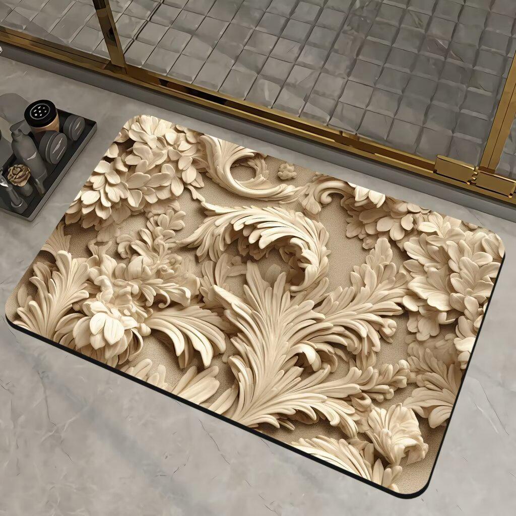 3D Floral Diatom Mud Quick-Dry Bathroom Mat - Absorbent, Soft, Non-Slip Toilet & Kitchen Carpet