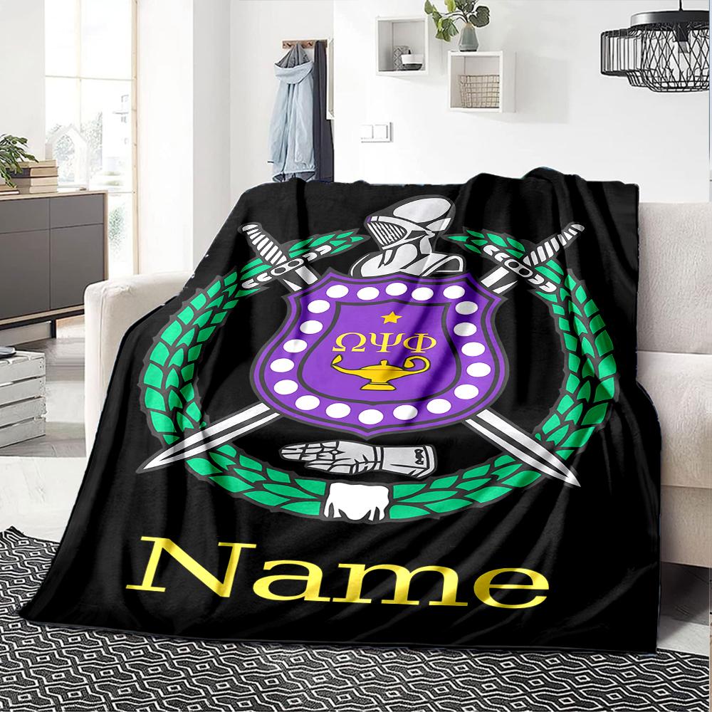 Customiz Name Personality Omega Psi Phi Blanket Soft &Warm Sofa Office Bed Travel Lunch Break Blanket, Gift Suitable All Seasons