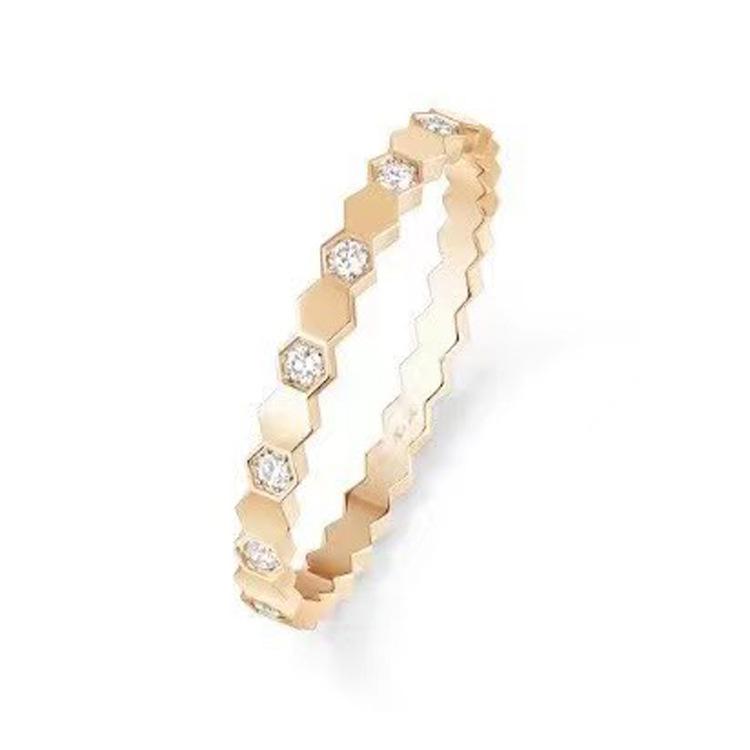 Shangjia Starry Sky 18k Rose Gold Honeycomb Ring – Niche Design, High-End Feel