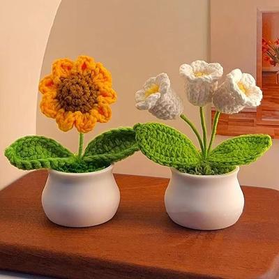 Gehäkelte Blumen Künstliche Sonnenblumen Topfpflanze Handgewebt Pflanze Hochzeitsgeschenk für Gäste Sonnenblumen Dekoration Raumdeko