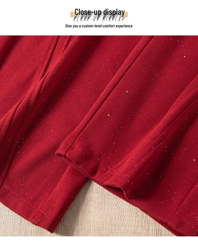 Spring 2026 Red Rhinestone Wide-Leg High-Waist Sweatpants for Women