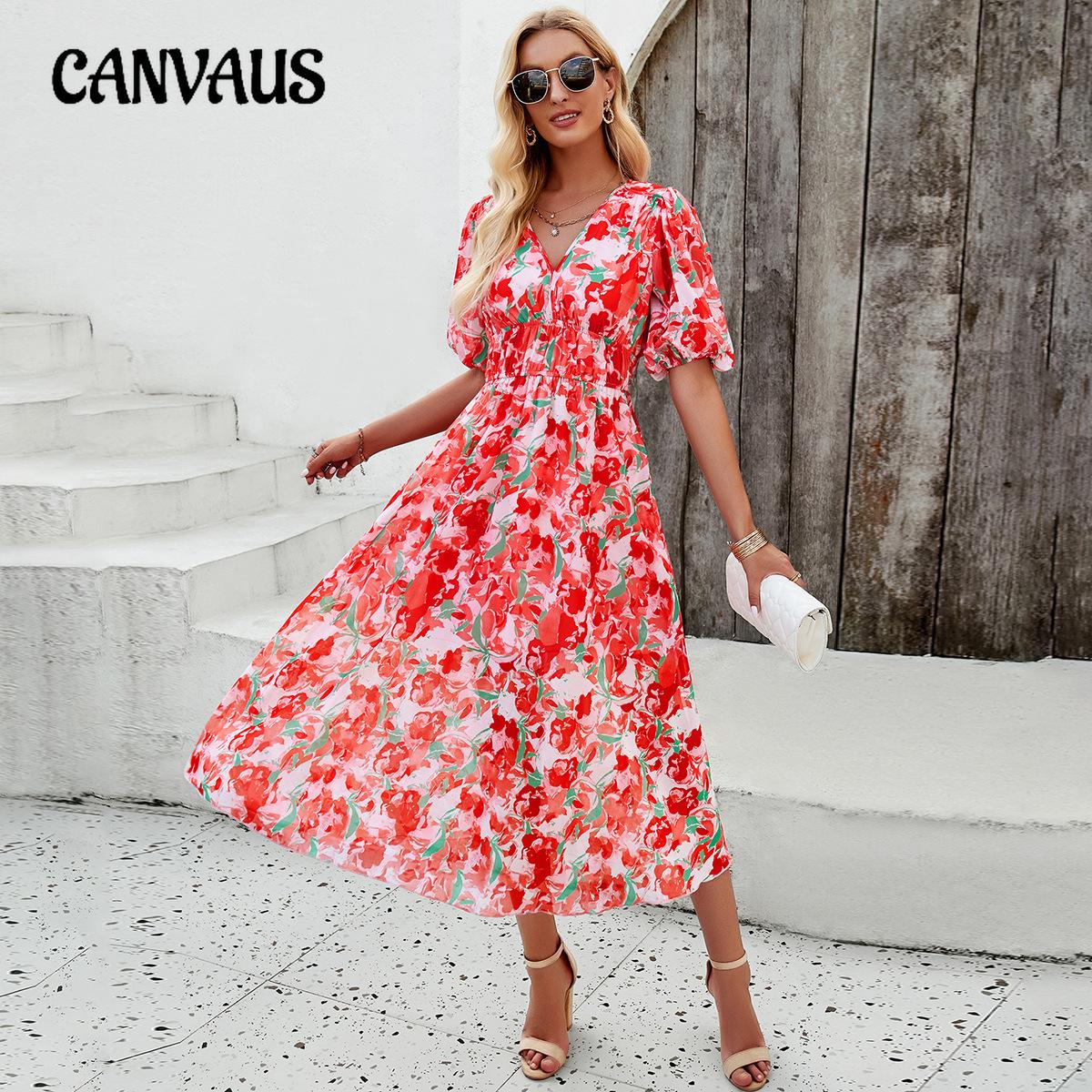 

Весенне-летние женские платья для отдыха, повседневные длинные платья с v-образным вырезом и принтом