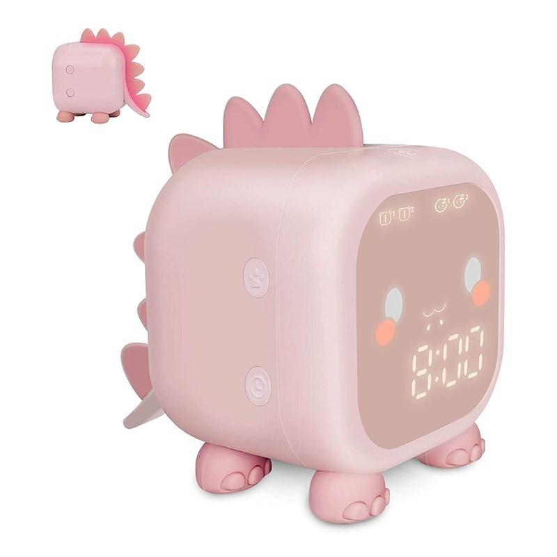 

Kids Digital Alarm Clock Cartoon Dinosaur Clock USB Rechargeable Children s Sleep Trainer Timer Night Light Pink