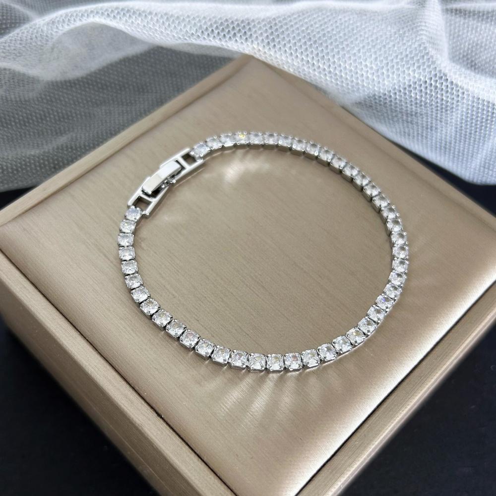Braccialetti Tennis in Acciaio Inossidabile Colore Oro/Argento con Zirconia da 4 mm per Donne 16/18 cm Cinturino Pulsera Gioielli Lusso Regali