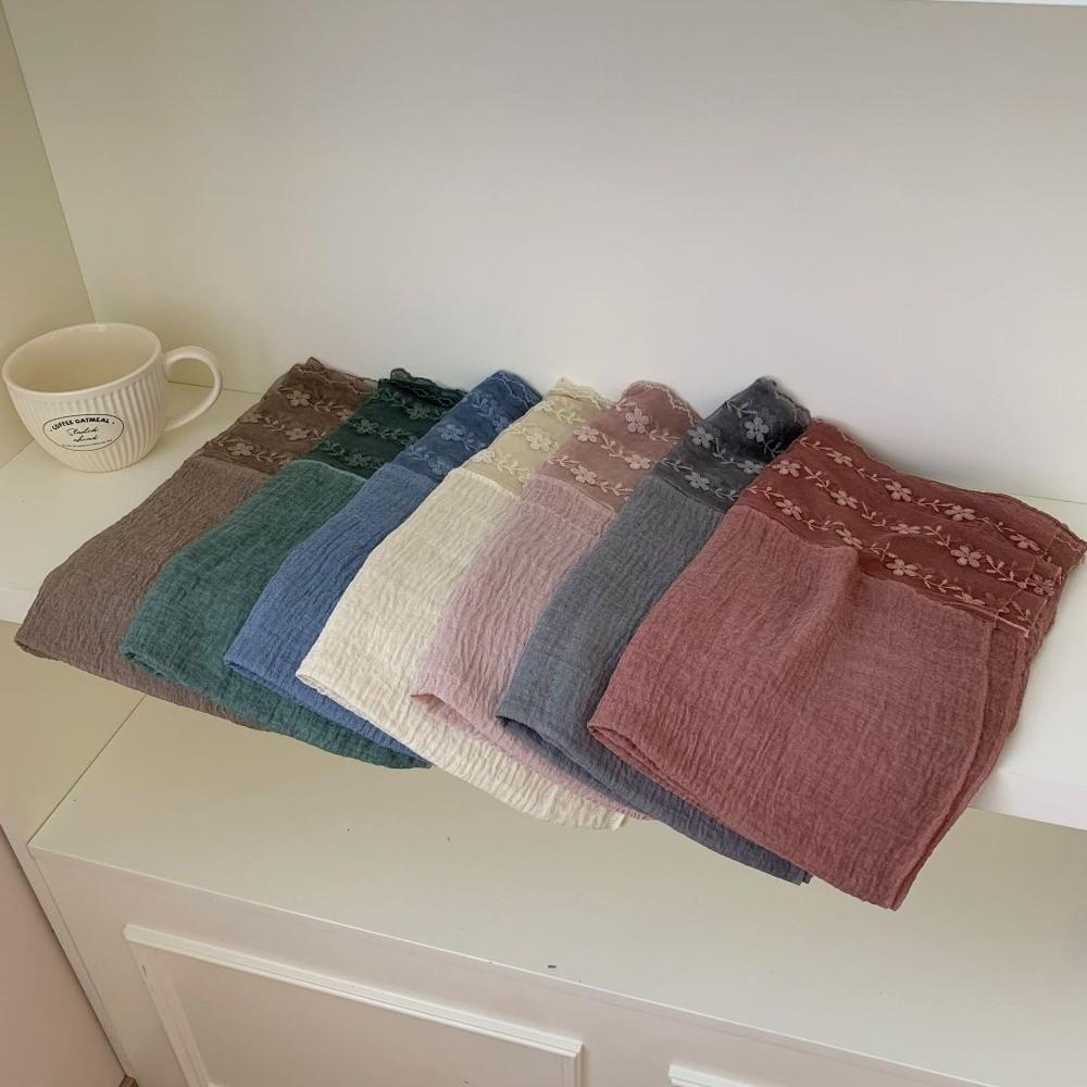 Écharpe Longue en Gaz de Coton et Lin, Châle et Étole, Écharpe Élégante Patchwork de Dentelle pour Femmes