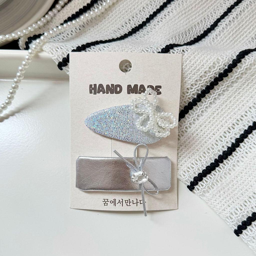 Korean Silver Hairpin: Gentle, Stylish Art BB Clip for Girls - High-Grade Leather Children's Bangs Clip